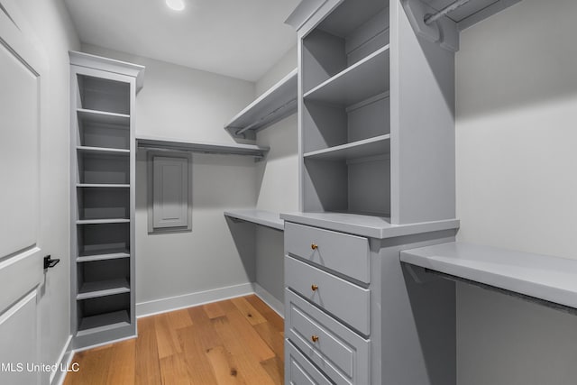 walk in closet featuring light wood finished floors