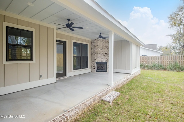 view of patio / terrace featuring ceiling fan