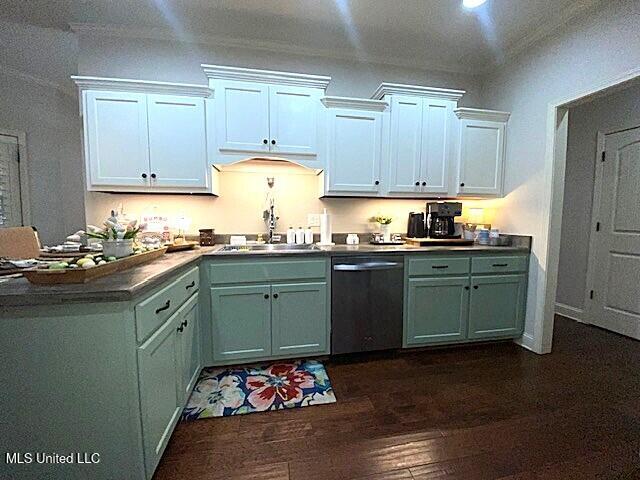 771 Robertson Way, Hernando, MS 38632 - kitchen featuring dishwasher, dark wood-style floors, recessed lighting, and white cabinets