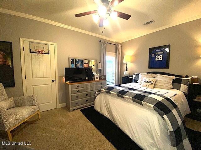 771 Robertson Way, Hernando, MS 38632 - bedroom with ornamental molding, carpet floors, and a ceiling fan