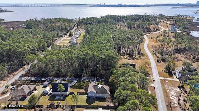 bird's eye view featuring a water view