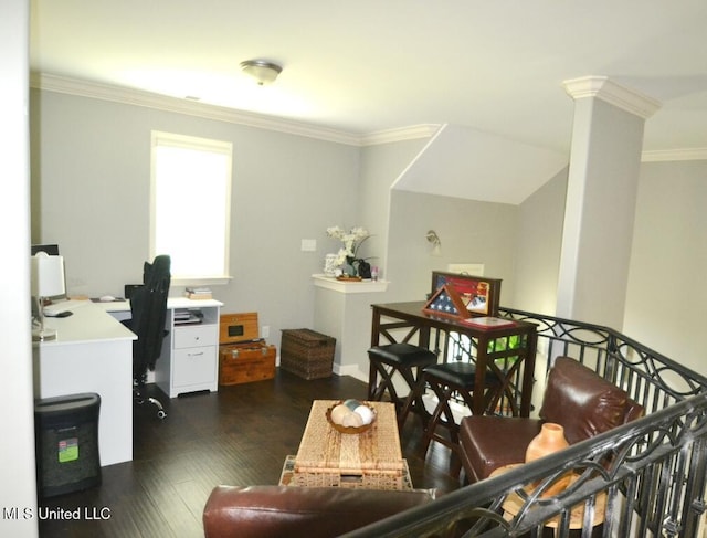8146 Wisteria Dr, Olive Branch, MS 38654 - office space featuring dark wood-type flooring and ornamental molding