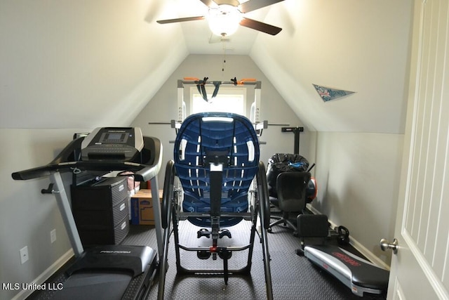 8146 Wisteria Dr, Olive Branch, MS 38654 - exercise room with a ceiling fan and lofted ceiling