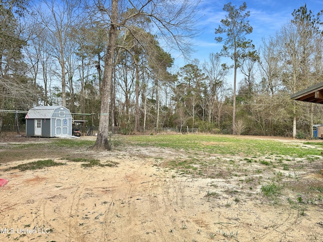 view of yard with a storage shed and an outdoor structure