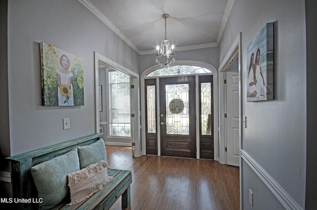 506 Ridge Cir, Brandon, MS 39047 - foyer entrance with a chandelier, wood finished floors, and crown molding