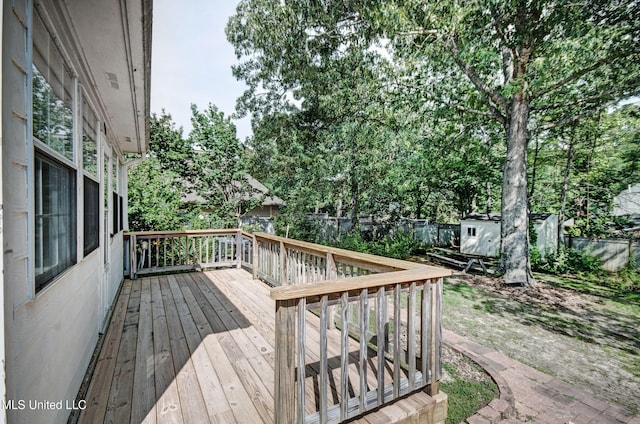 506 Ridge Cir, Brandon, MS 39047 - wooden terrace featuring view of wooded area