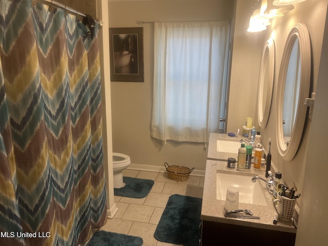 bathroom with vanity, toilet, and tile patterned floors