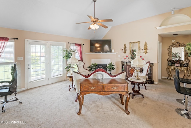 8436 Ansley Park Ln, Southaven, MS 38672 - office space featuring carpet, a ceiling fan, and lofted ceiling