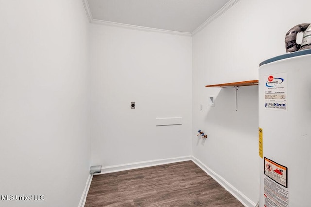 216 Buena Vista Dr, Long Beach, MS 39560 - laundry room featuring hookup for an electric dryer, crown molding, water heater, and laundry area