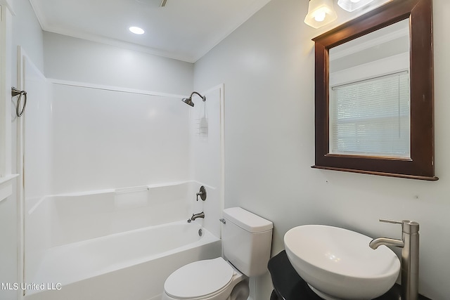 full bathroom with sink, toilet, and bathing tub / shower combination