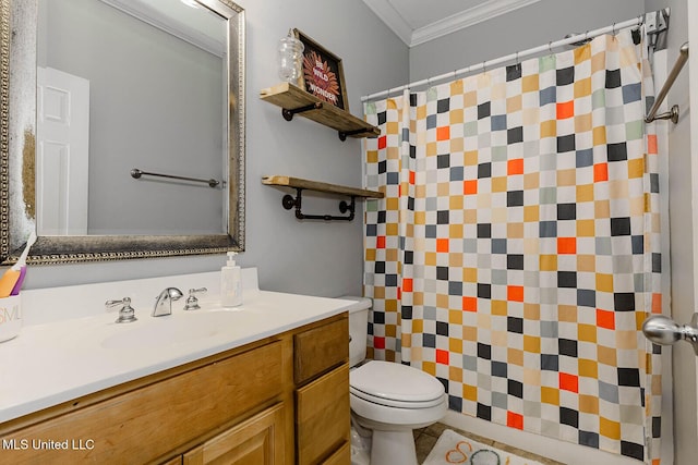 118 Armand Oaks, Ocean Springs, MS 39564 - full bath with ornamental molding, vanity, toilet, and curtained shower