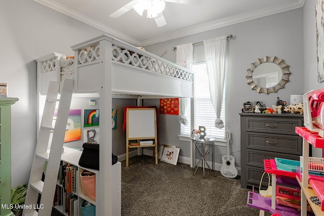 118 Armand Oaks, Ocean Springs, MS 39564 - bedroom with carpet, crown molding, baseboards, and ceiling fan