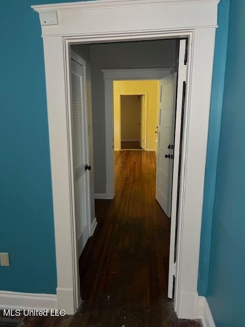 hallway featuring dark wood-type flooring