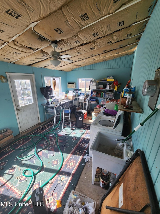 interior space featuring ceiling fan