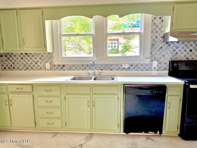 319 S 4th St, Mccomb, MS 39648 - kitchen featuring black appliances, a sink, and green cabinetry
