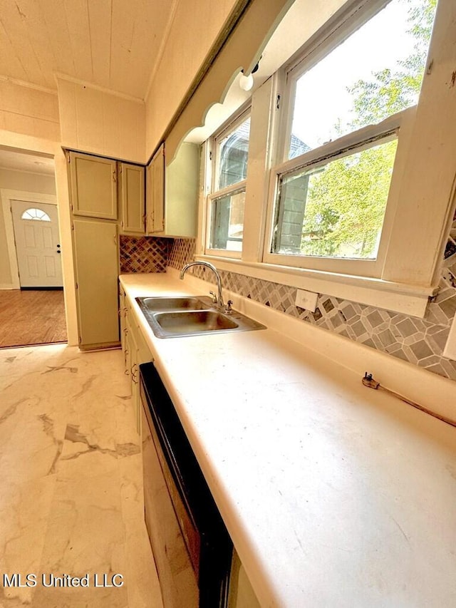 319 S 4th St, Mccomb, MS 39648 - kitchen featuring a sink, dishwashing machine, light countertops, and tasteful backsplash
