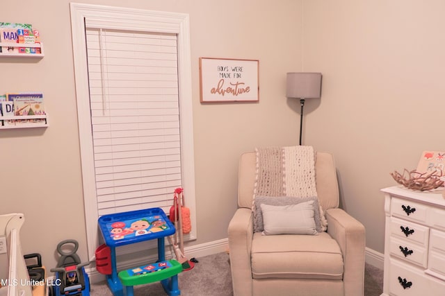 living area with carpet floors