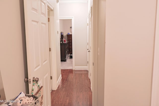 hallway featuring dark wood-type flooring