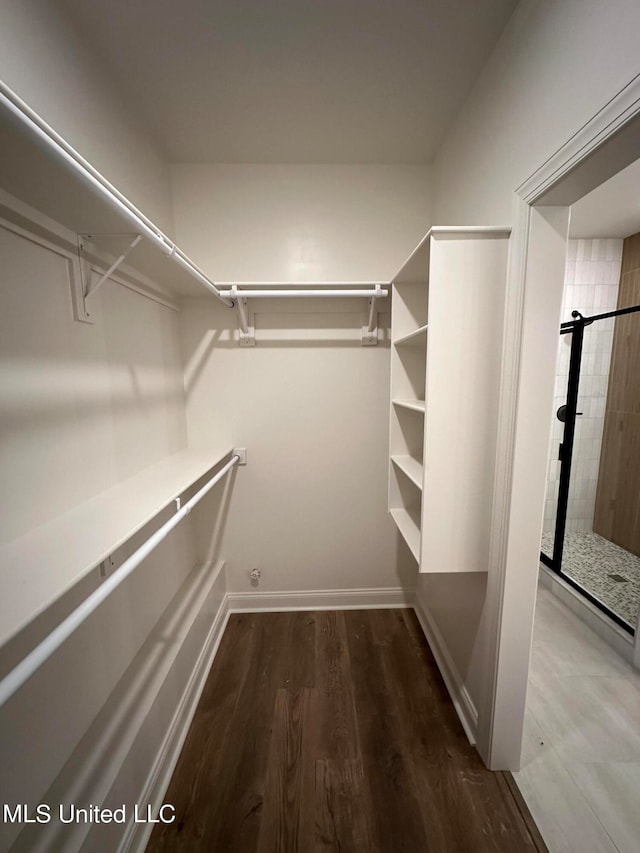 walk in closet featuring hardwood / wood-style floors