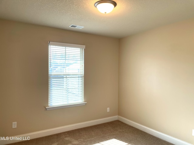 carpeted spare room featuring a textured ceiling and a healthy amount of sunlight