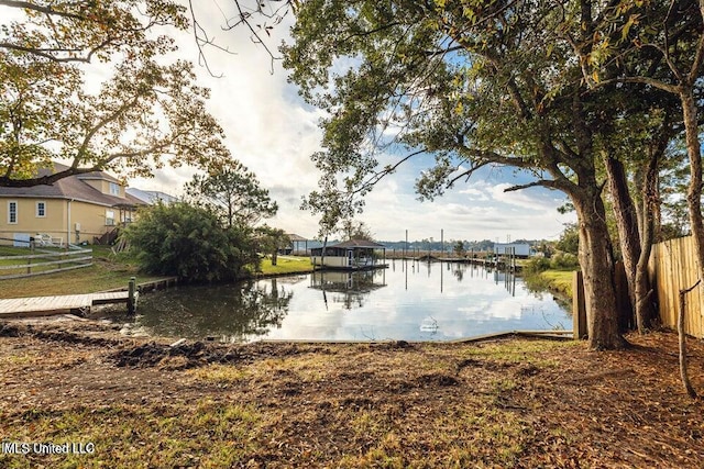 view of dock with a water view