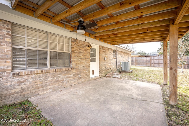 view of patio featuring central AC and ceiling fan