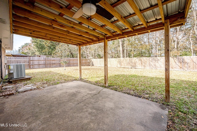 view of patio with central AC and ceiling fan