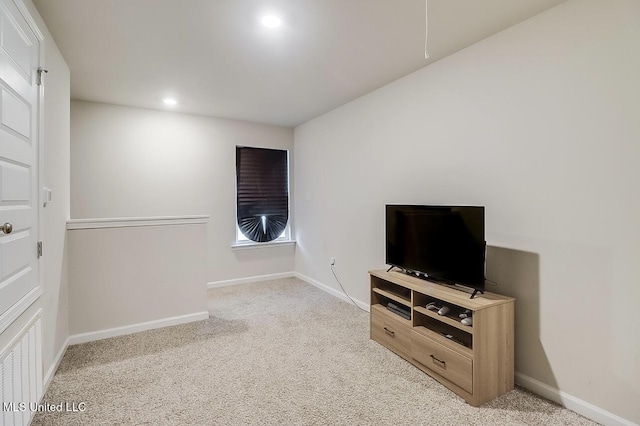 bedroom with light carpet