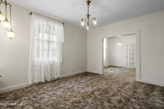 2900 7th Ave, Gulfport, MS 39501 - spare room with a chandelier, baseboards, carpet flooring, and crown molding