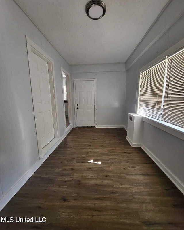 hallway featuring dark wood-type flooring