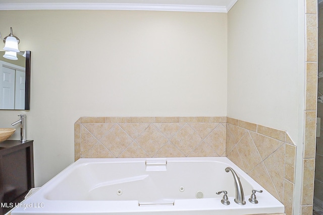 65 Breakers Ln, Ridgeland, MS 39157 - full bath featuring a jetted tub, crown molding, and vanity