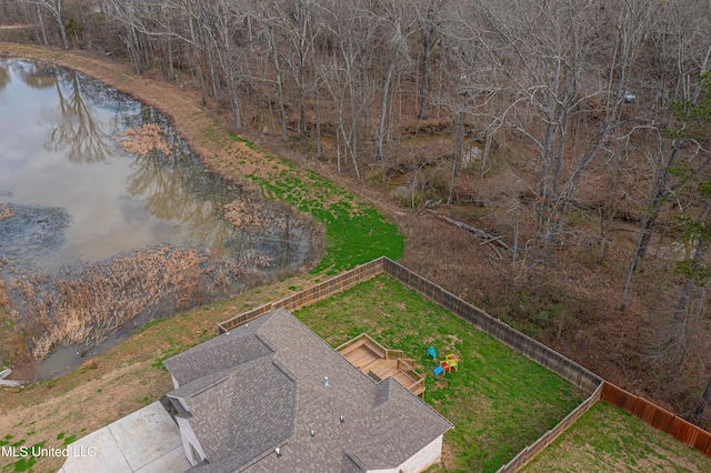 aerial view with a water view