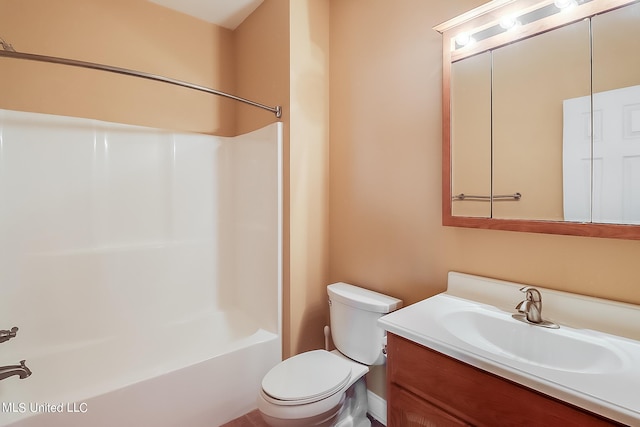 full bathroom featuring vanity, toilet, and tub / shower combination