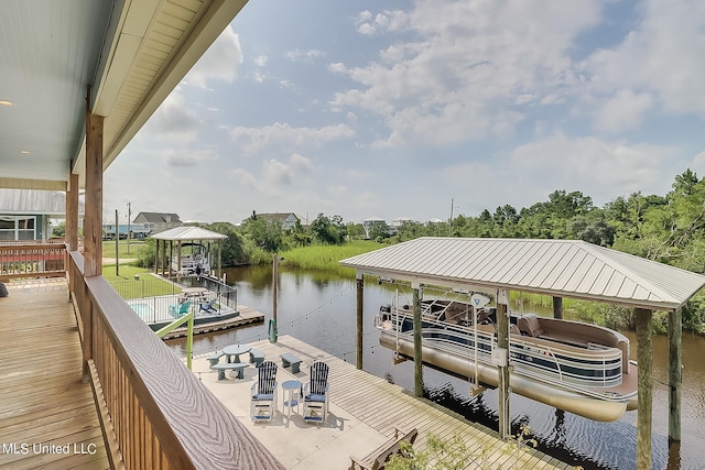 view of dock featuring a water view