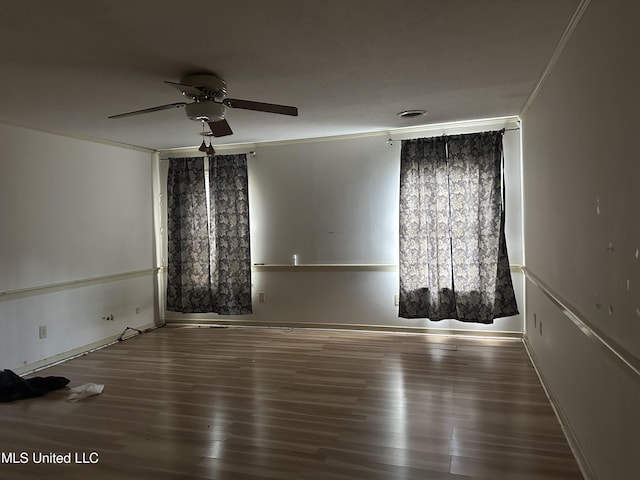 25 Oak Creek Pl, Jackson, MS 39211 - empty room featuring a ceiling fan, wood finished floors, and ornamental molding