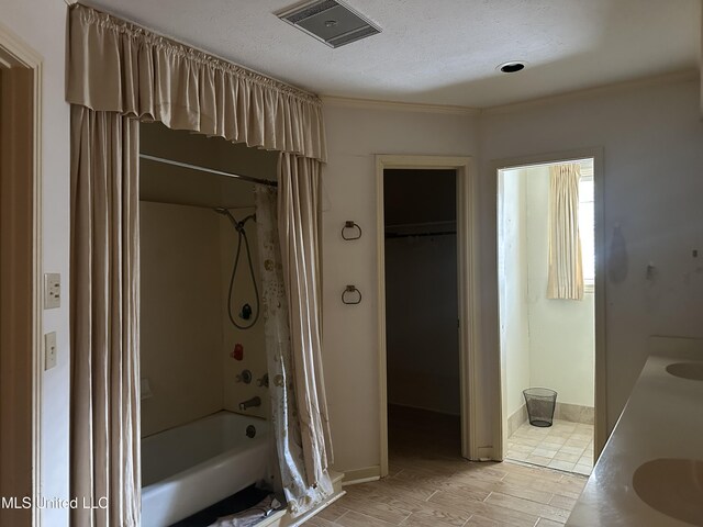 25 Oak Creek Pl, Jackson, MS 39211 - full bath with shower / bath combination with curtain, double vanity, and ornamental molding