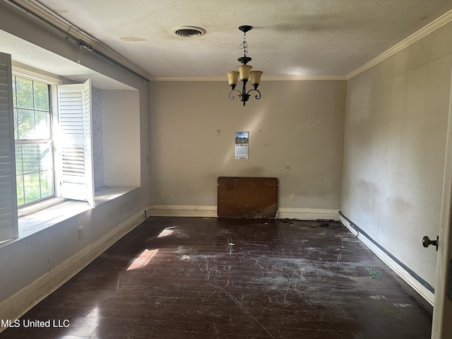 25 Oak Creek Pl, Jackson, MS 39211 - unfurnished dining area with ornamental molding, a chandelier, hardwood / wood-style flooring, and a textured ceiling