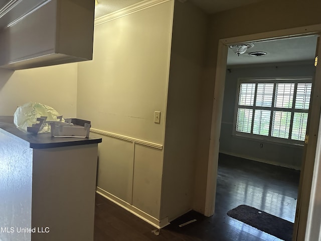 25 Oak Creek Pl, Jackson, MS 39211 - hall featuring crown molding and dark wood-style flooring