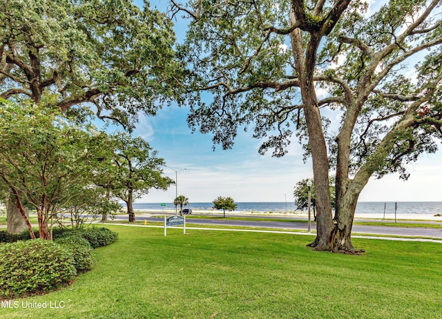view of home's community featuring a yard and a water view