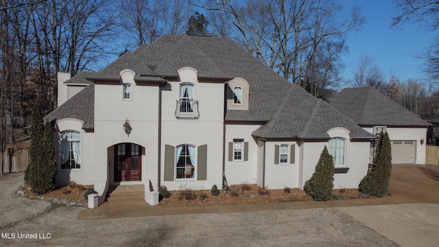 french provincial home with a garage