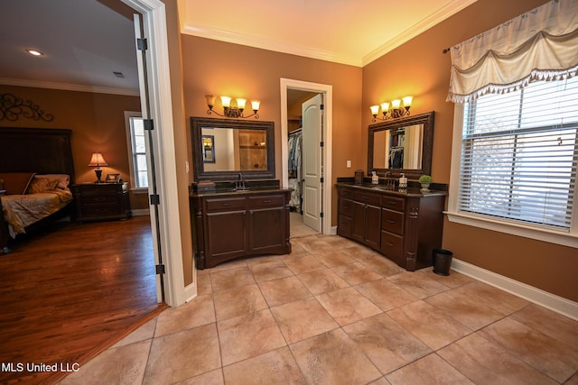 4111 Sir Thopas Dr, Southaven, MS 38654 - bathroom with crown molding, tile patterned floors, and vanity