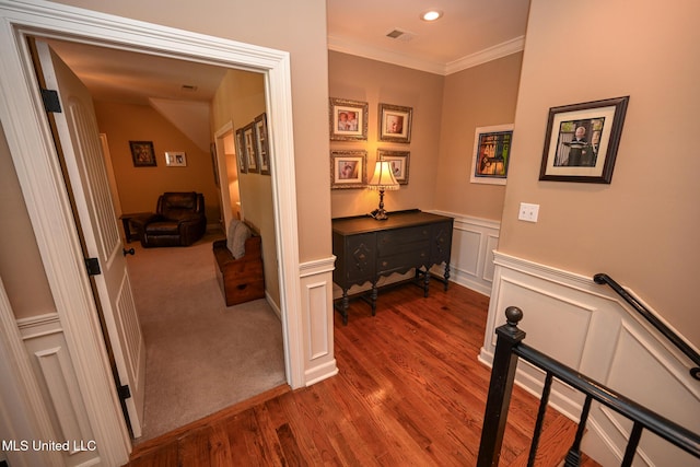 4111 Sir Thopas Dr, Southaven, MS 38654 - hallway featuring ornamental molding and dark carpet