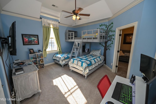 4111 Sir Thopas Dr, Southaven, MS 38654 - bedroom with crown molding, lofted ceiling, carpet floors, and ceiling fan