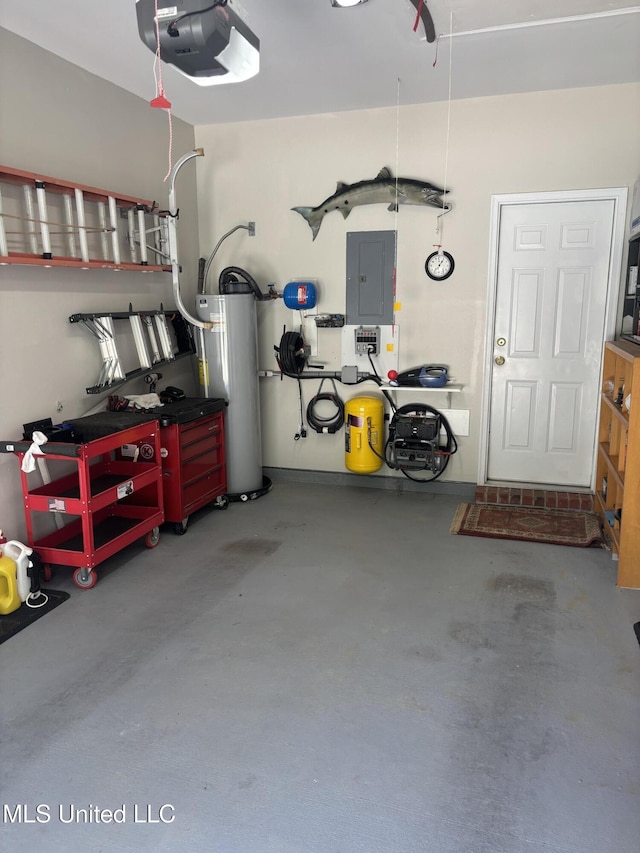 1720 Barracuda Dr, Gautier, MS 39553 - garage featuring water heater, a garage door opener, and electric panel