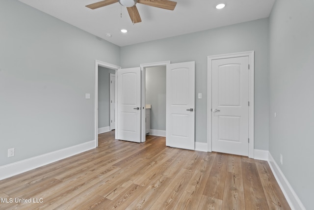 417 4th Ave, Pass Christian, MS 39571 - unfurnished bedroom with light wood-type flooring, recessed lighting, and ceiling fan