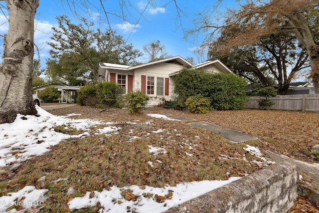 view of snow covered property