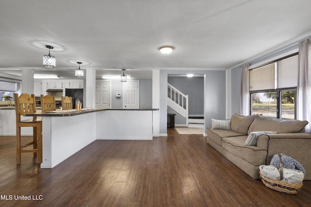 living room featuring dark hardwood / wood-style floors