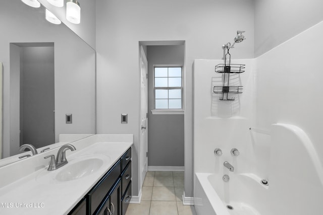 bathroom featuring vanity, tile patterned floors, and shower / washtub combination