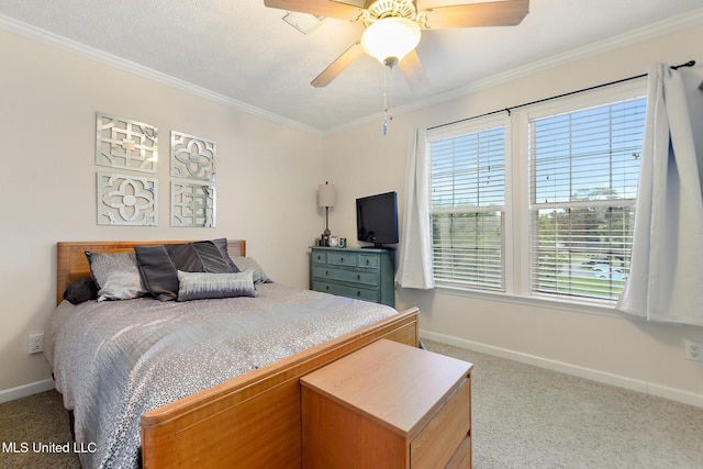 208 E Orchard Loop Unit 208, Diberville, MS 39540 - bedroom with carpet floors, multiple windows, ornamental molding, and a ceiling fan