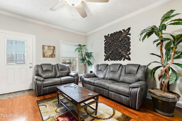 208 E Orchard Loop Unit 208, Diberville, MS 39540 - living room with ornamental molding, a ceiling fan, and wood finished floors